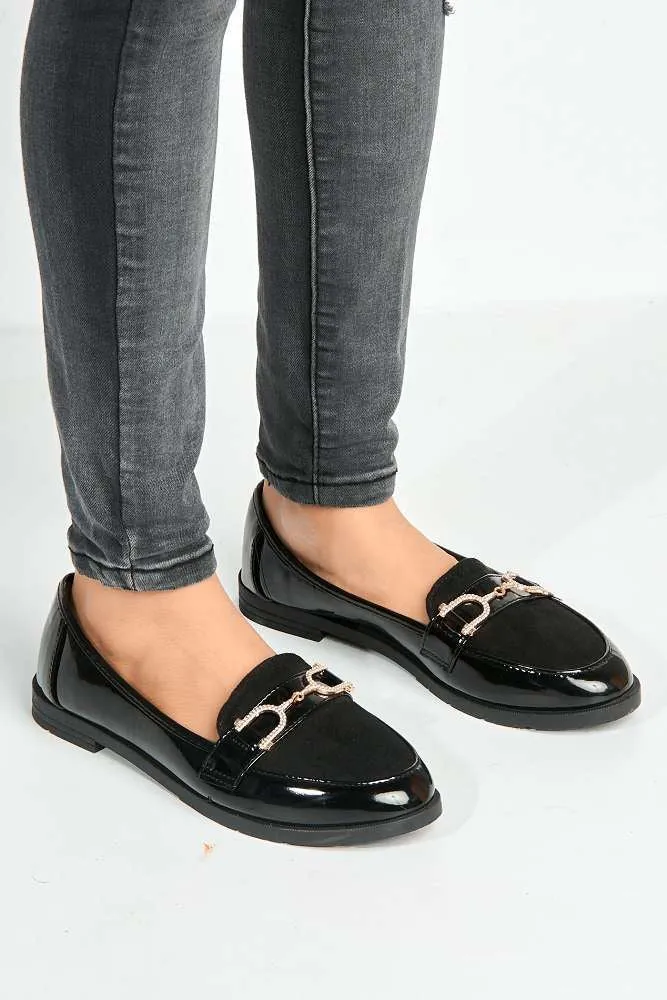 Tori Diamante Link Flat Loafers in Black