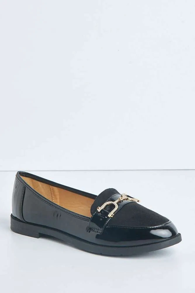 Tori Diamante Link Flat Loafers in Black