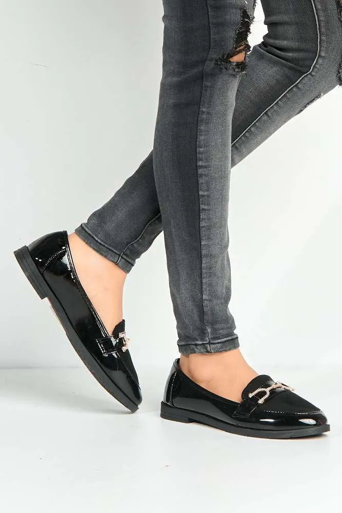 Tori Diamante Link Flat Loafers in Black