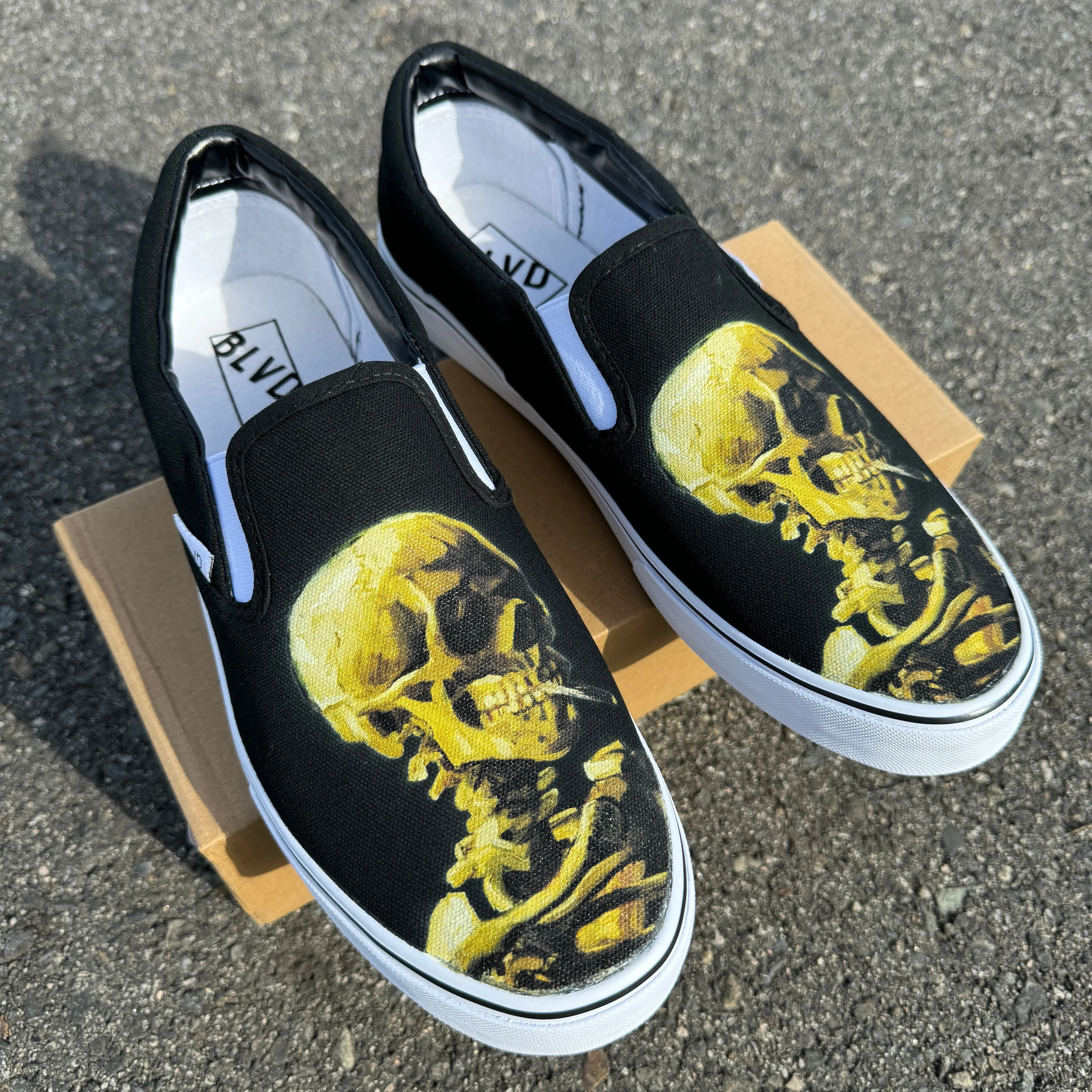 Vincent Van Gogh Smoking Skull BLVD Original Slip On Shoes