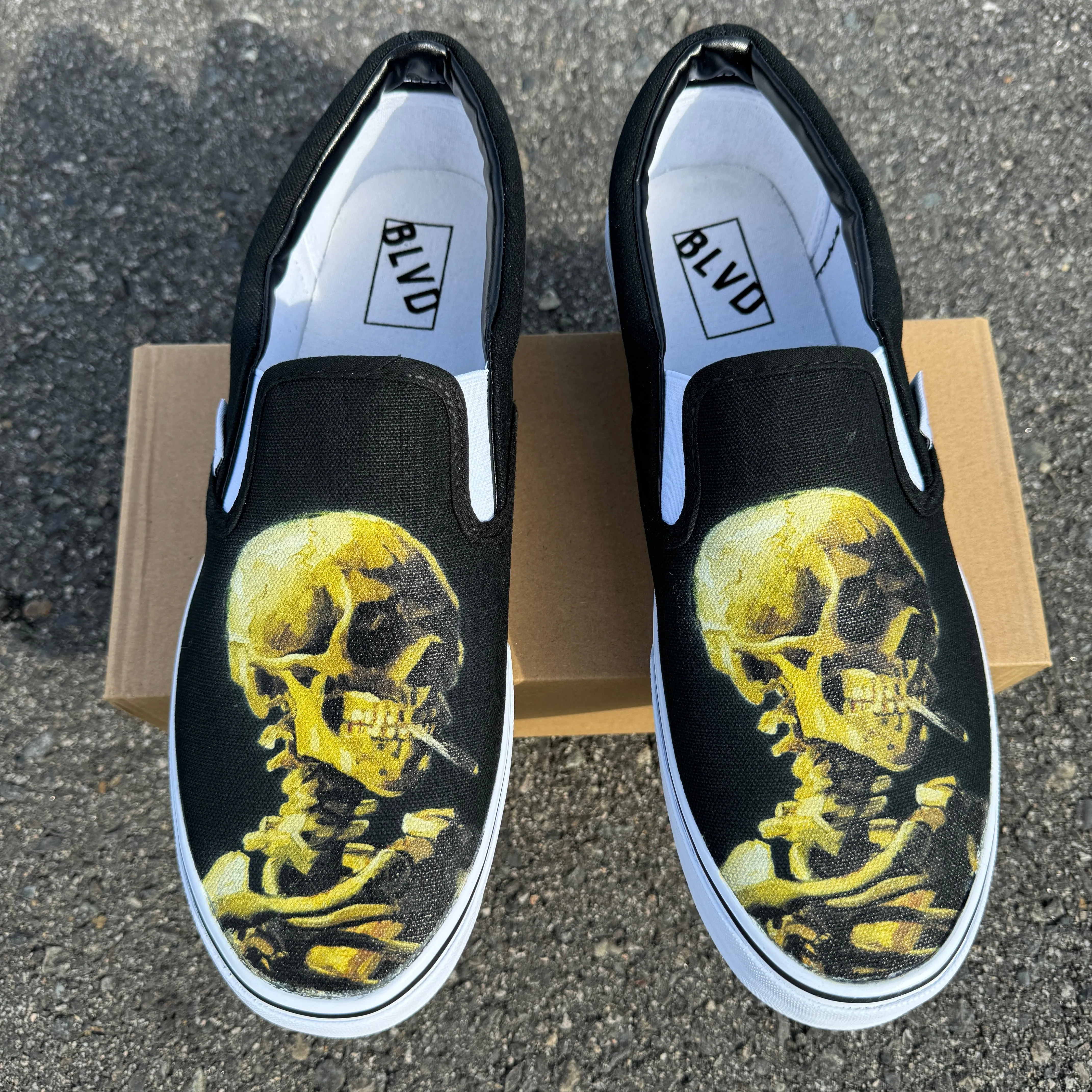 Vincent Van Gogh Smoking Skull BLVD Original Slip On Shoes