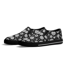 Womens Black and White Ornament Rubber Slip On Shoes