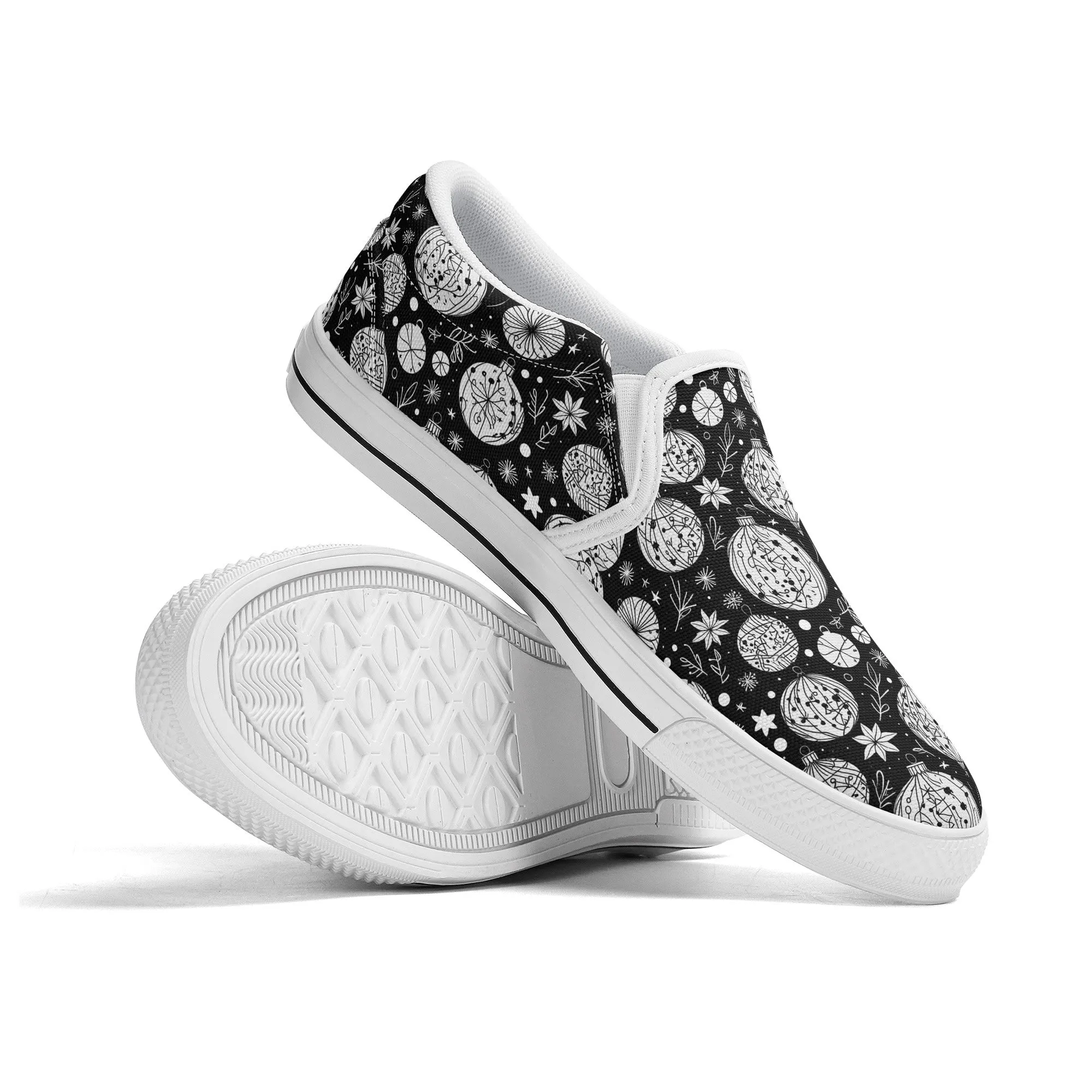 Womens Black and White Ornament Rubber Slip On Shoes